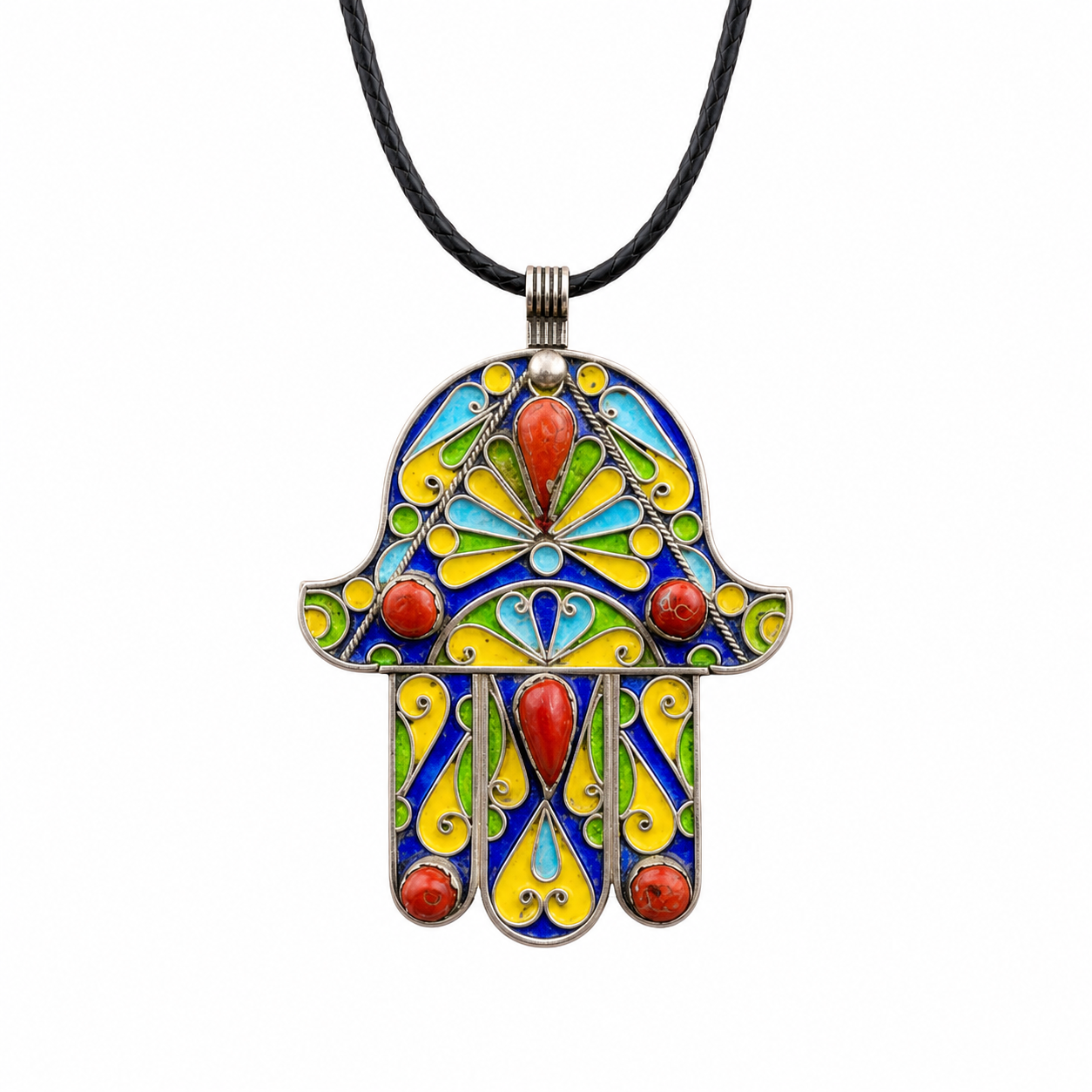 Berber Khamsa Pendant Silver Handmade Hamsa Red Necklace