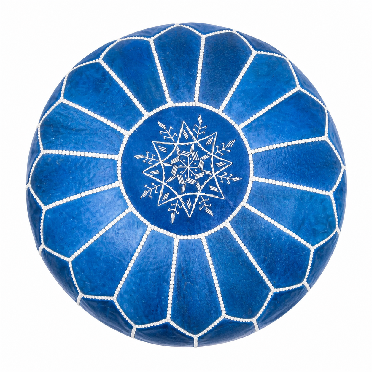 Berber Leather Boho Handmade Blue Delivered stuffed Pouf