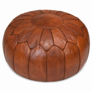 Berber Leather Honey Brown Delivered Stuffed Modern Pouf