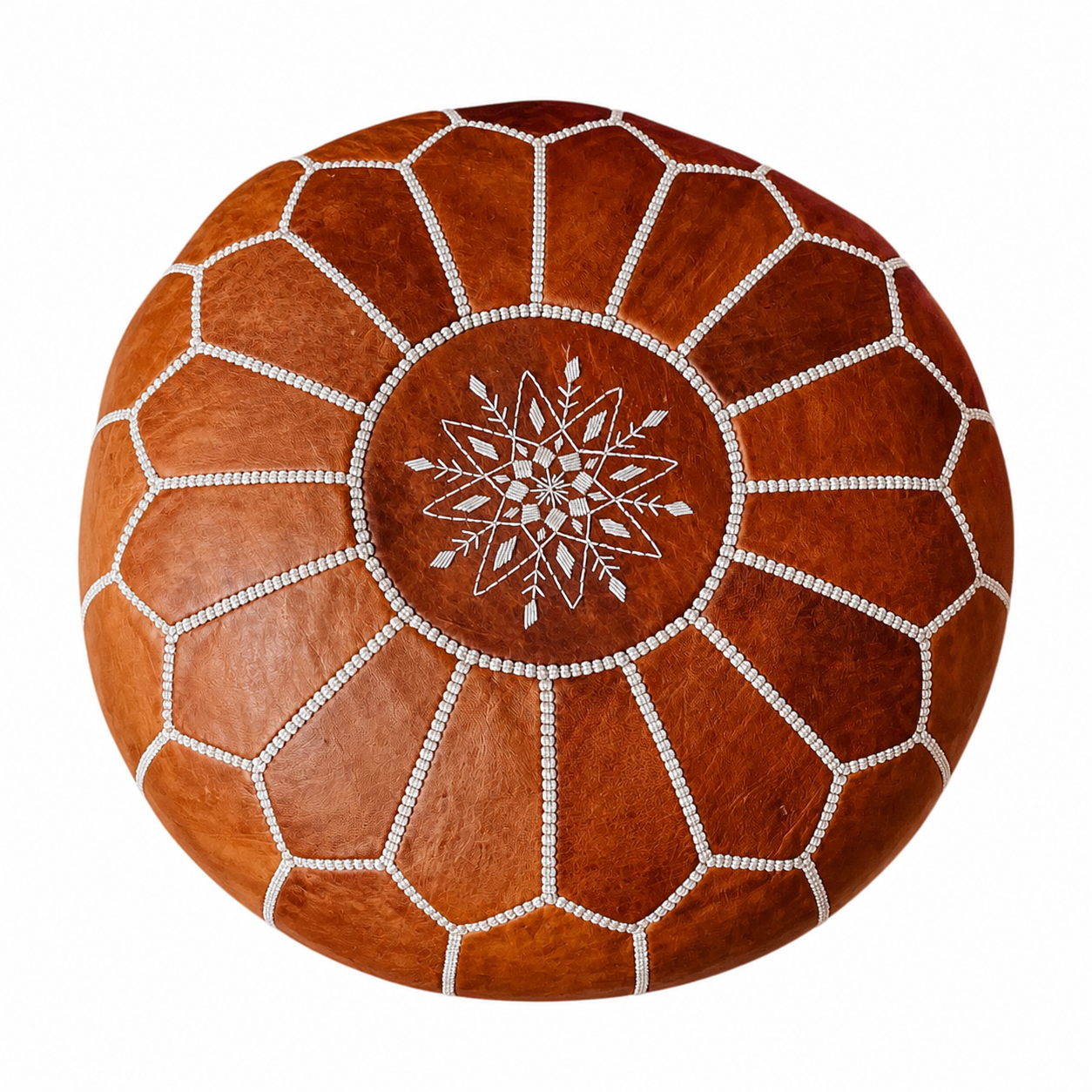 Berber leather Pouffe Handmade Brown Footstool Authentic Pouf