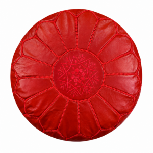 Berber Leather Pouffe Red Handmade Delivered stuffed Pouf