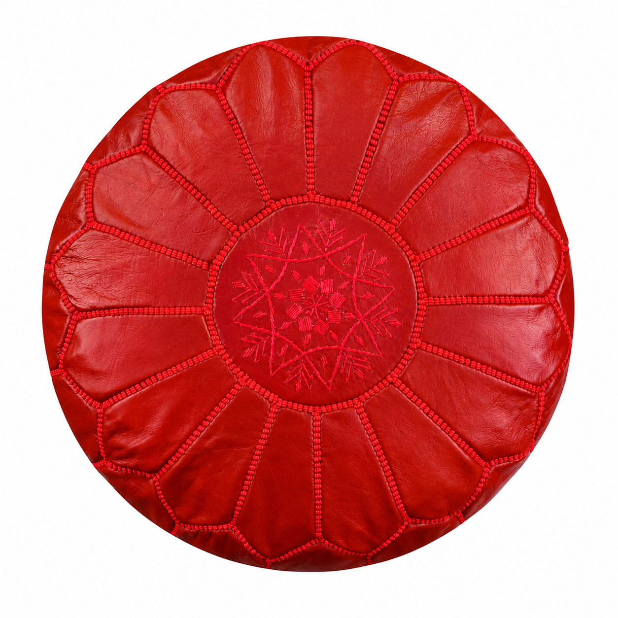 Berber Leather Pouffe Red Handmade Delivered stuffed Pouf