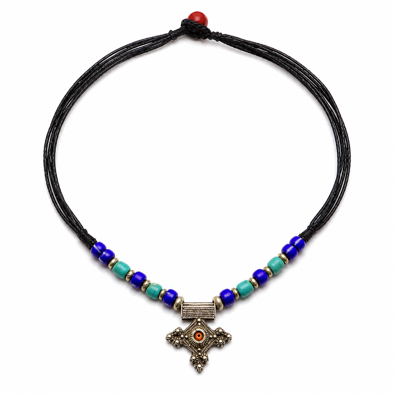 Berber Mauritanian Cross Silver Bead Amulet Necklace Jewelry