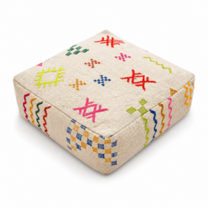 Berber Multicolor Wool Kilim Cover Square Floor Pouf