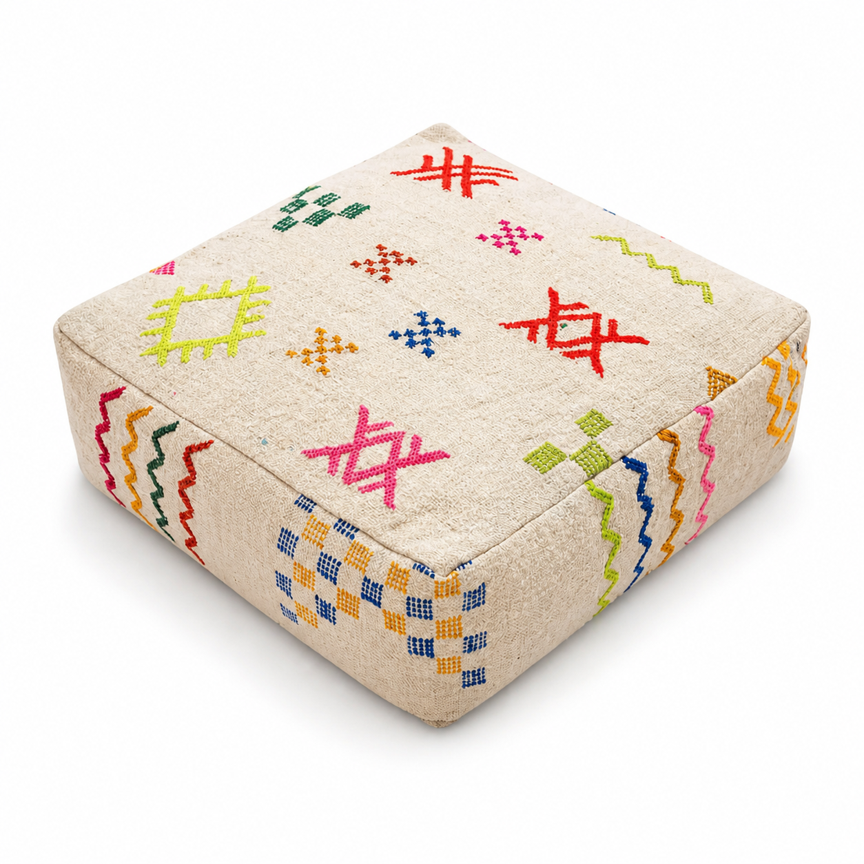 Berber Multicolor Wool Kilim Cover Square Floor Pouf