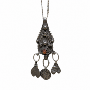 Berber Pendant • Silver-Tone • Carnelian Stone Amulet • • North Necklace