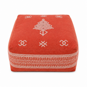 Berber Red Boho Floor Seating Cushion Embroidered Pouf