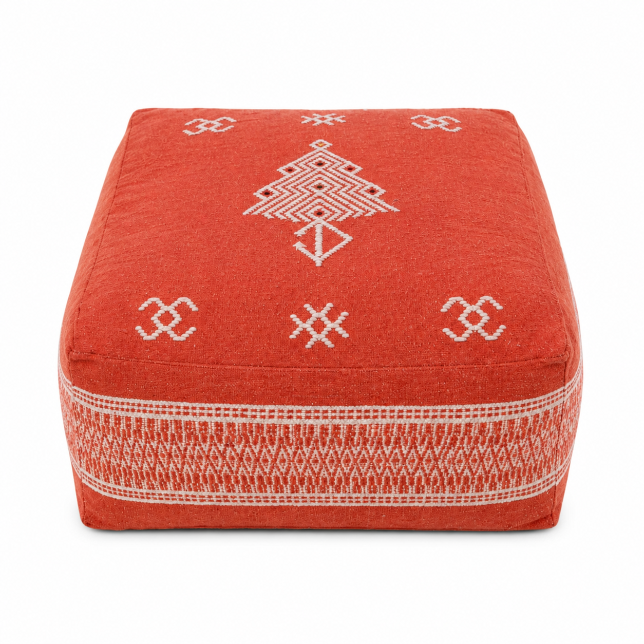 Berber Red Boho Floor Seating Cushion Embroidered Pouf