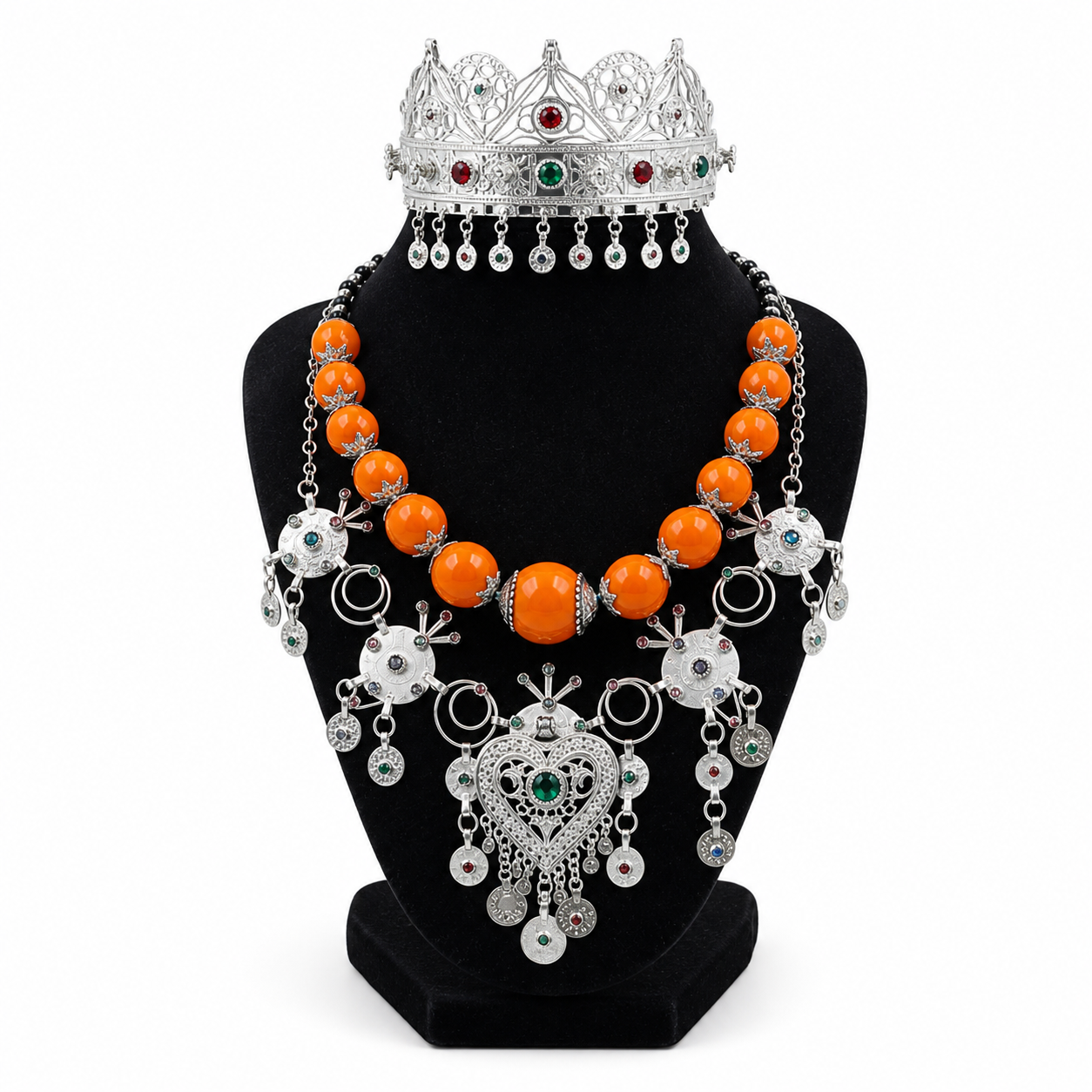 Berber Royal Jewelry Set Silver Amber Authentic Necklace
