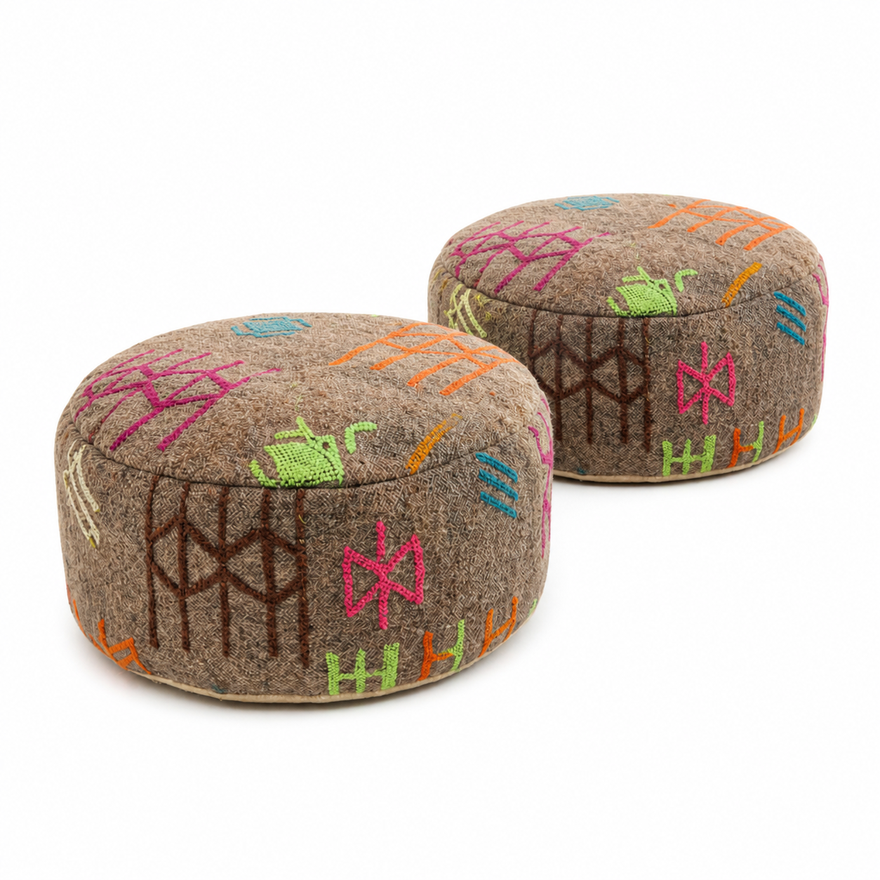 Berber Set Handmade Kilim Vintage Wool Footstool Pouf