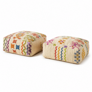 Berber Set Multicolor Wool Kilim Cover Square Pouf