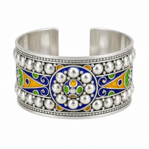 Berber Silver Cuff Handmade Jewelry Enamel Details Bracelet