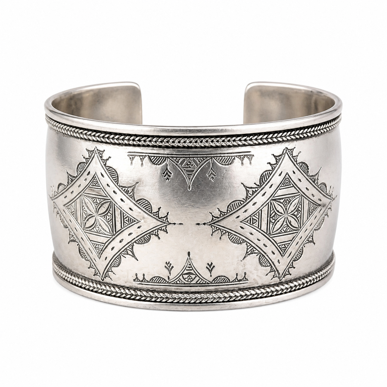 Berber Silver Cuff Handmade Traditional Engraved Wide Bracelet