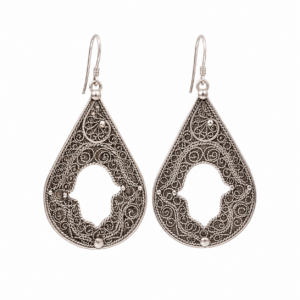 Berber Silver Filigree Handmade Hamsa Dangle Artisan Earrings