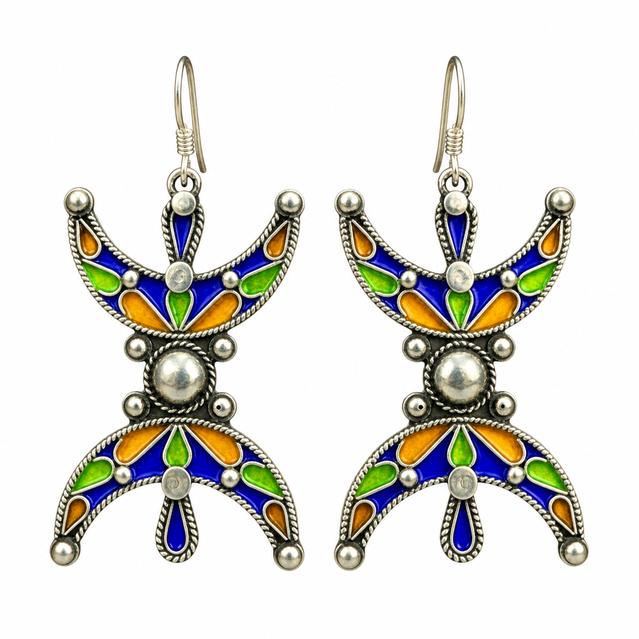 Berber Silver Handmade Jewelry Colorful Enamel Ethnic Earrings