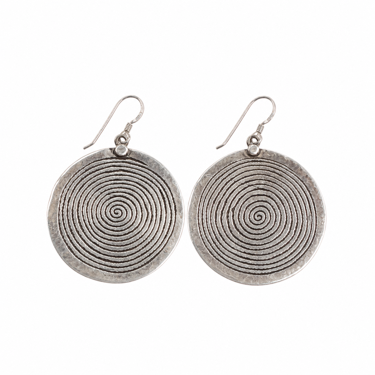 Berber Silver Spiral of Life Round Disk Earrings
