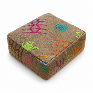 Berber Square Floor Cushion Handmade Wool Colorful Pouf