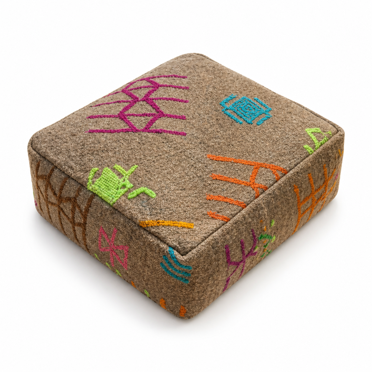 Berber Square Floor Cushion Handmade Wool Colorful Pouf