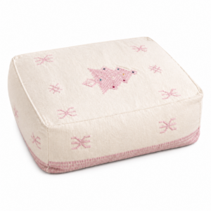 Berber Square Floor Pink Boho Cream Embroidered Pouf