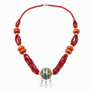 Berber Tagemmout Handmade Red Coral Resin Bead Necklace