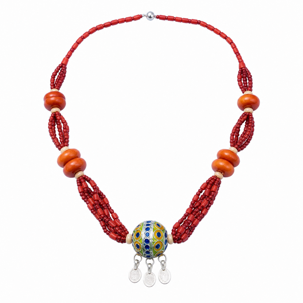Berber Tagemmout Handmade Red Coral Resin Bead Necklace