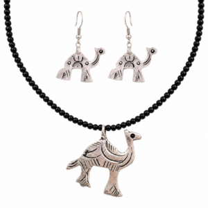 Berber Tuareg Camel Jewelry Set with Necklace Earrings and Amazigh Yaz Symbol