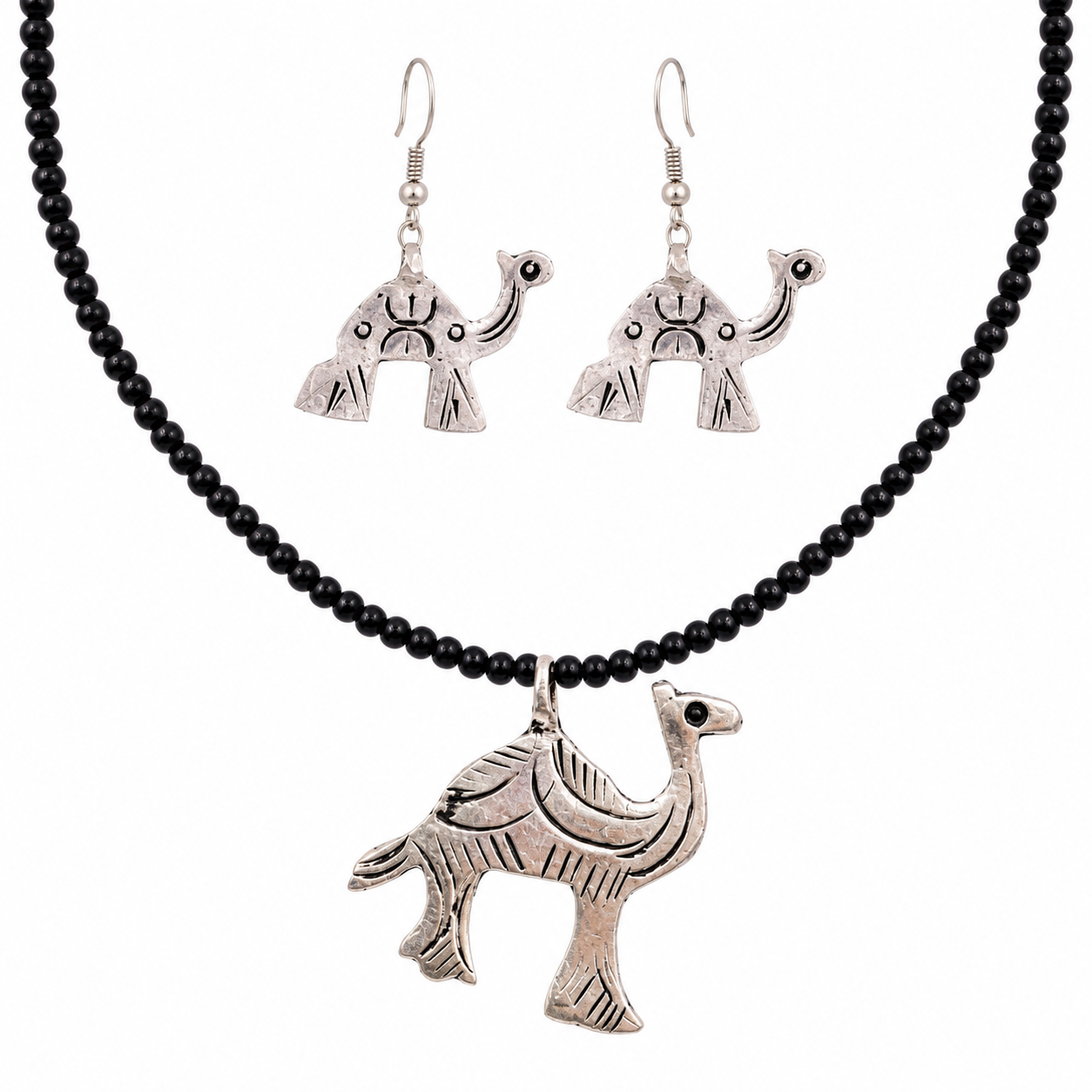 Berber Tuareg Camel Jewelry Set with Necklace Earrings and Amazigh Yaz Symbol