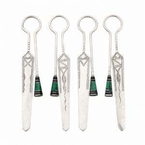 Berber Tuareg Hand-Engraved Metal Bookmark with Green Glass