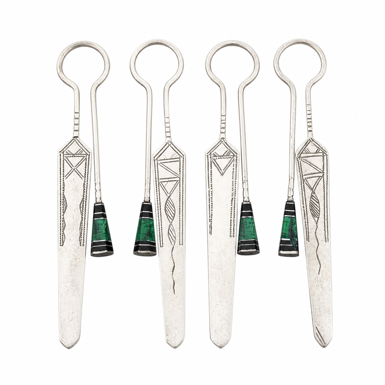 Berber Tuareg Hand-Engraved Metal Bookmark with Green Glass