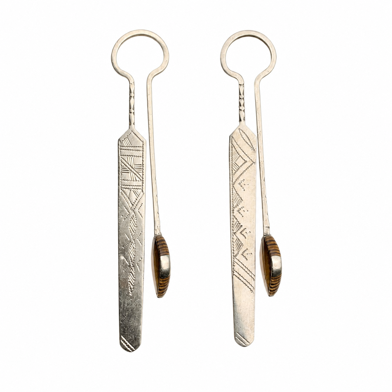 Berber Tuareg Hand-Engraved Metal Bookmark with Natural Tiger Eye