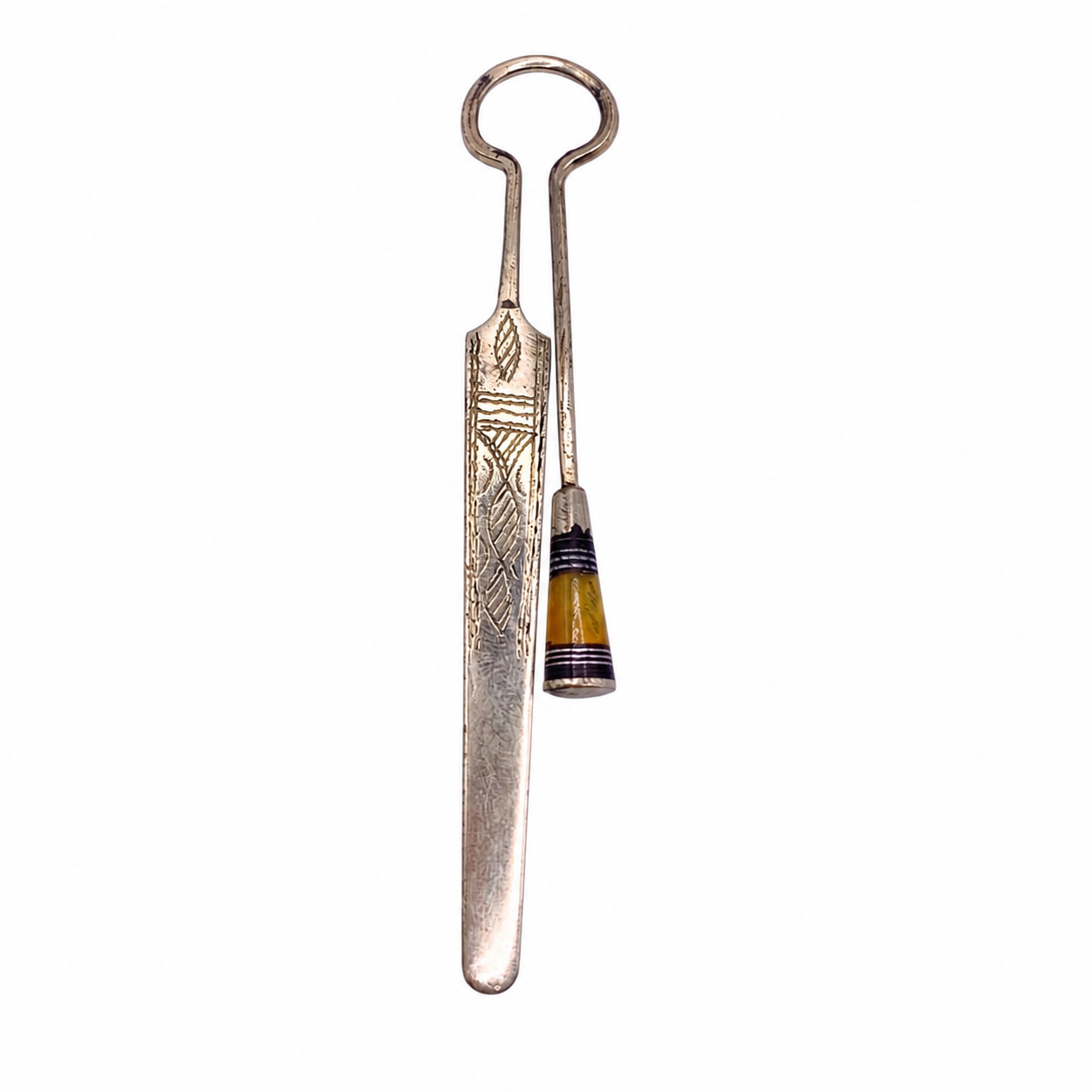 Berber Tuareg Hand-Engraved Metal Round Yellow Glass Vintage Bookmark