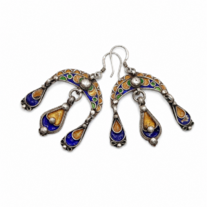 Berber Vintage enamel silver traditional Morocco Yellow earrings