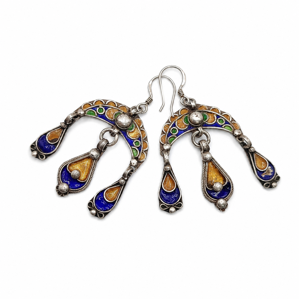 Berber Vintage enamel silver traditional Morocco Yellow earrings