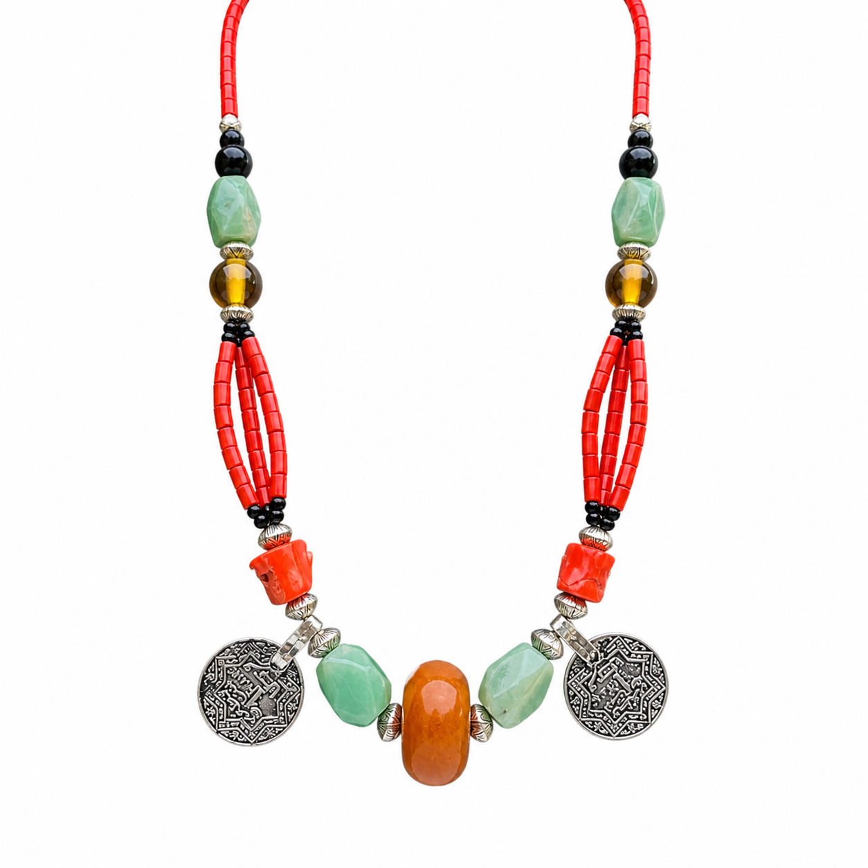 Berber Vintage Handmade African Tribal Jade Statement Necklace