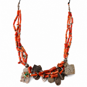 Berber Vintage Old Natural Coral Silver Morocco Necklace