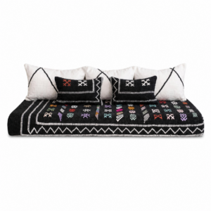 Black Amazigh Hanbel Floor Sofa Colorful Symbol Seating Pouf