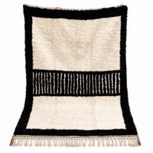 Custom Amazigh Berber Black and Ivory Wool Living Room Rug
