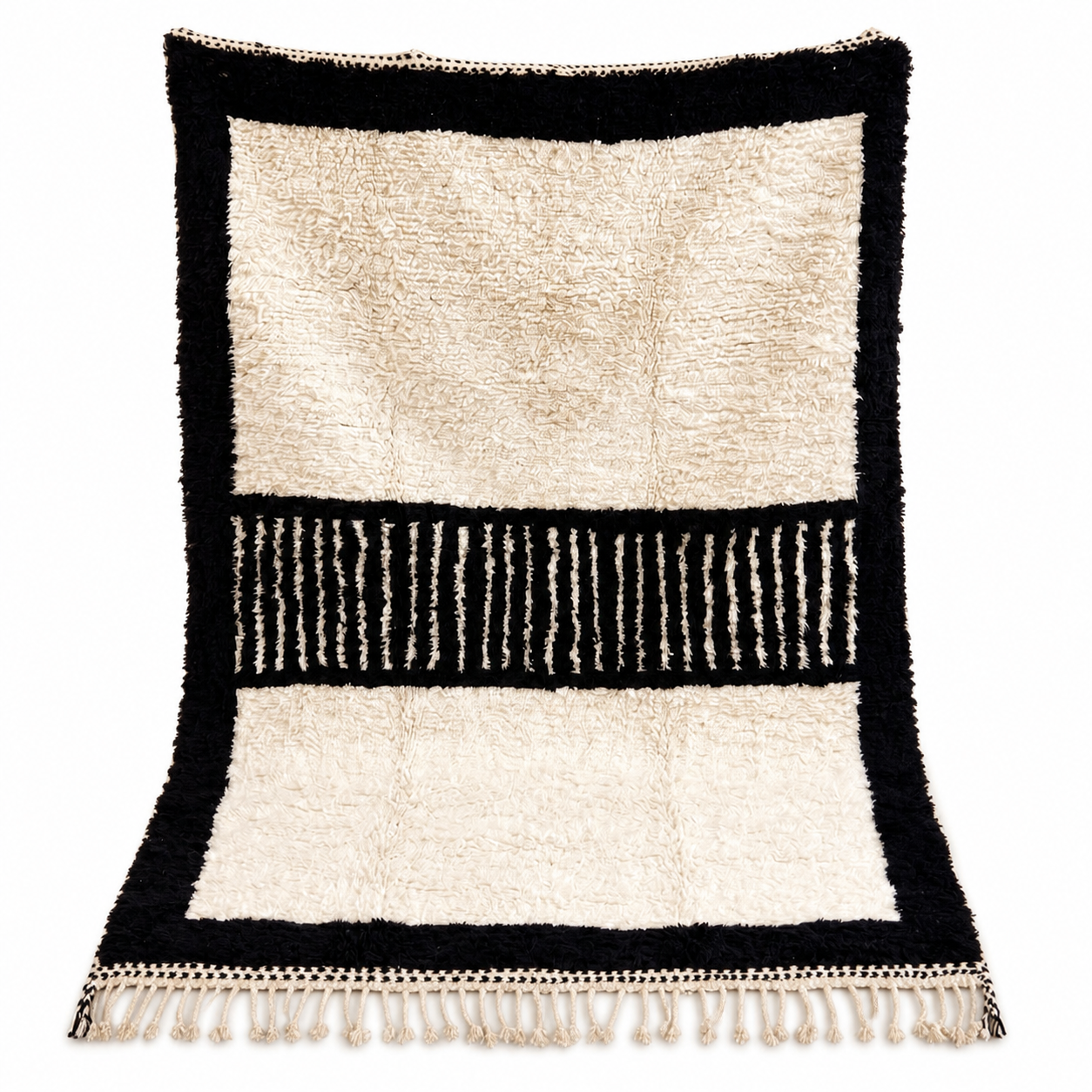 Custom Amazigh Berber Black and Ivory Wool Living Room Rug