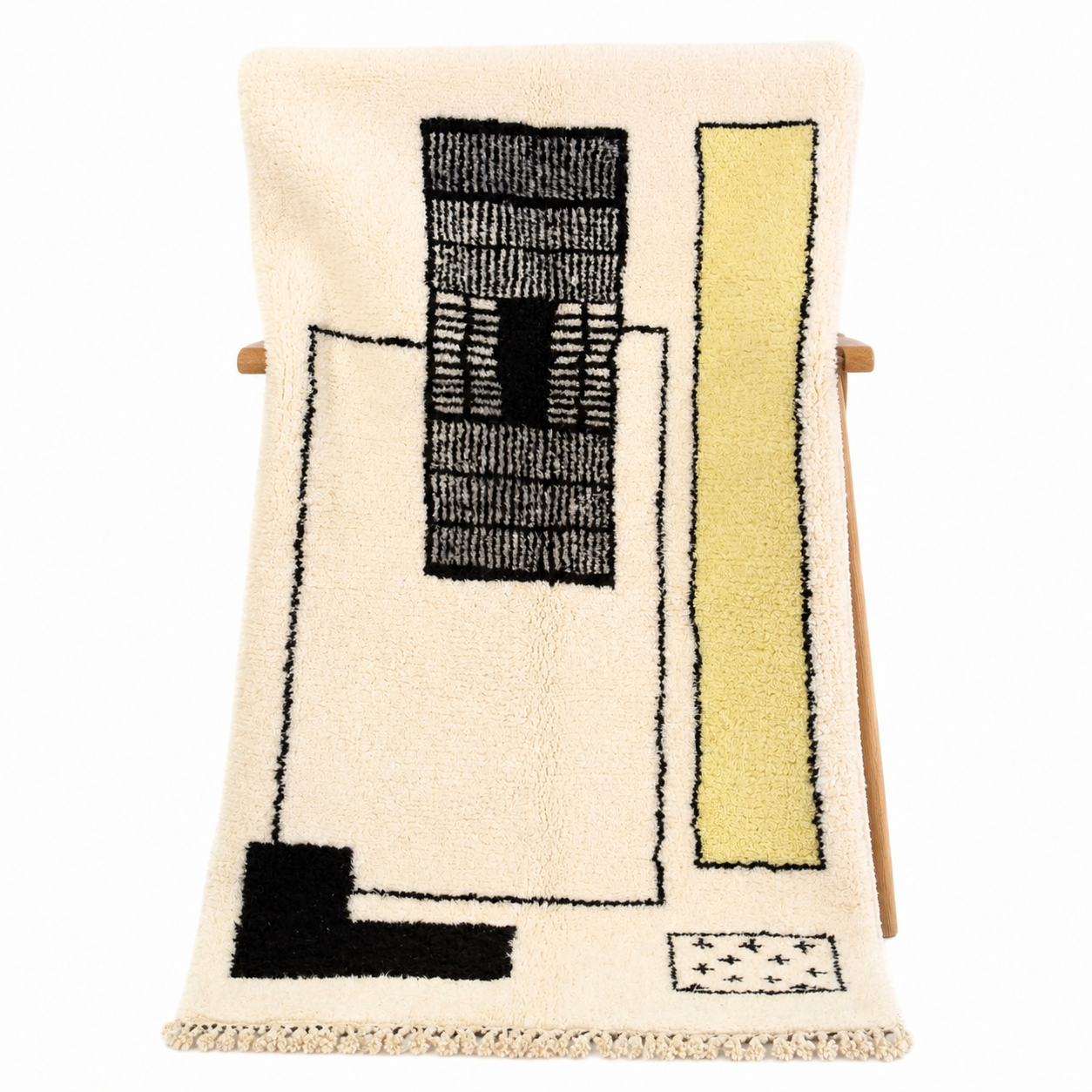 Custom Amazigh Berber Ivory Geometric Natural Wool Living Room Rug