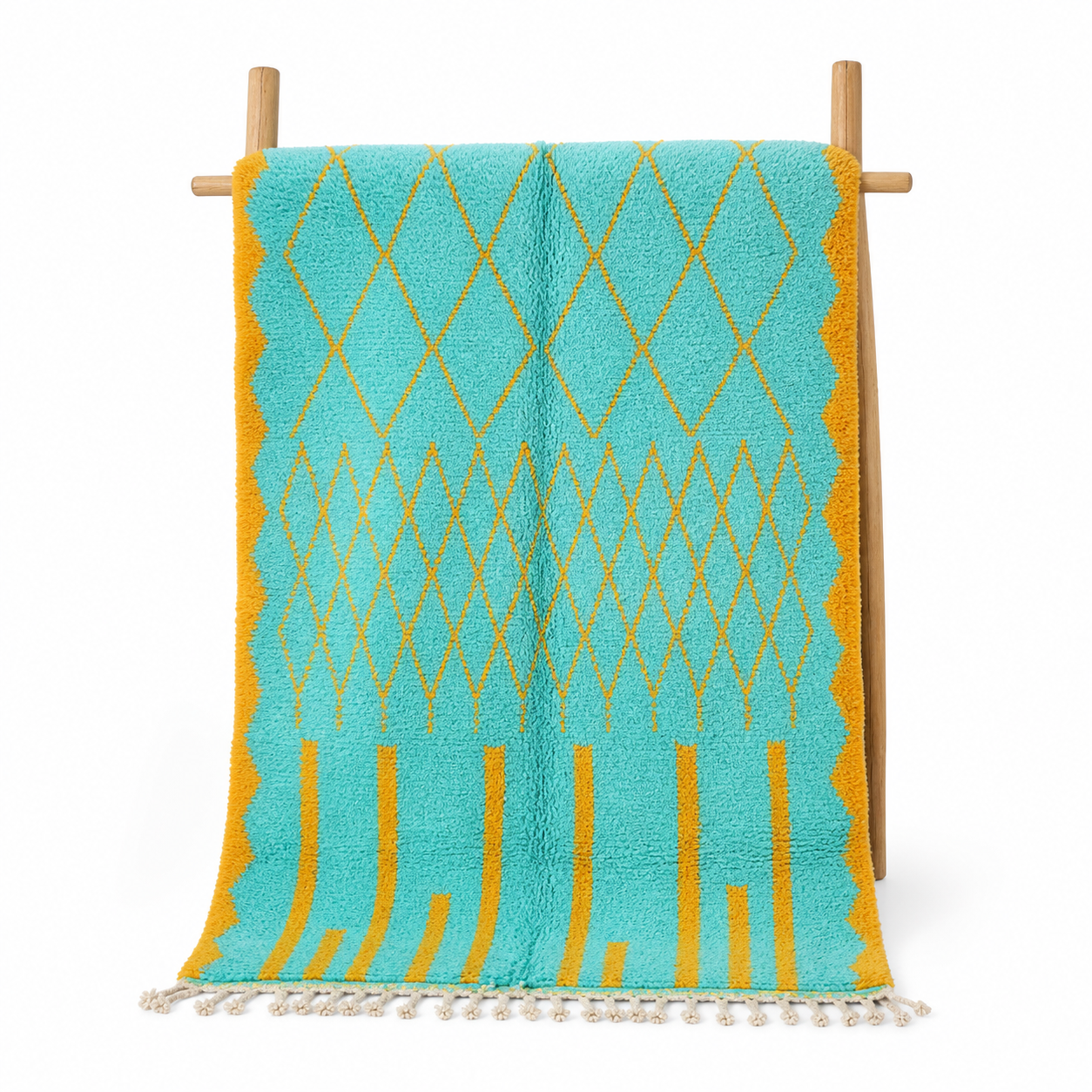Custom Amazigh Berber Turquoise Geometric Natural Wool Living Room Rug