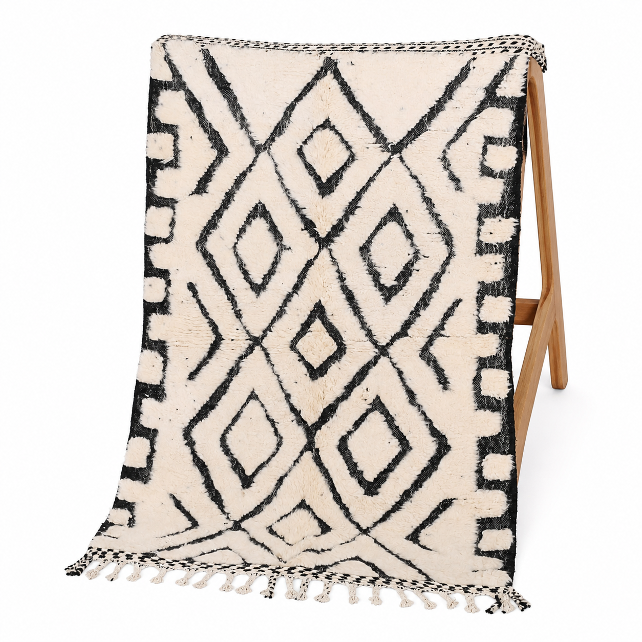 Custom Amazigh Berber Wool Neutral Living Room Geometric Handmade Rug