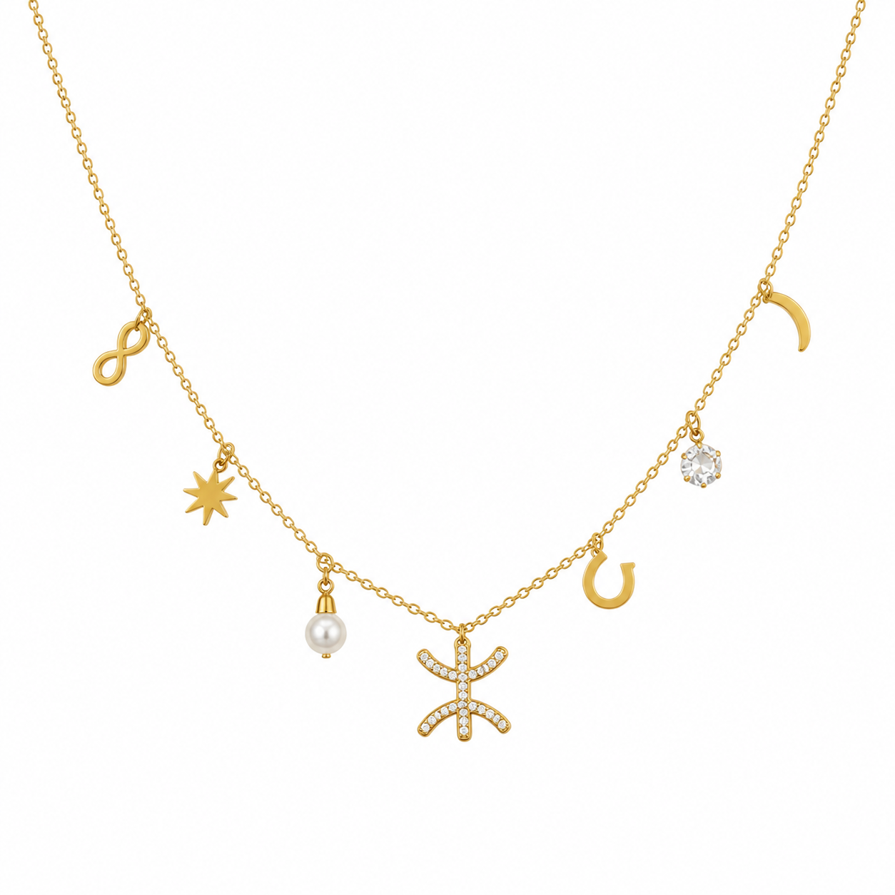 Dont Amazigh Yaz Berber Kabyle Tifinagh Seven-Charm Gold Necklace