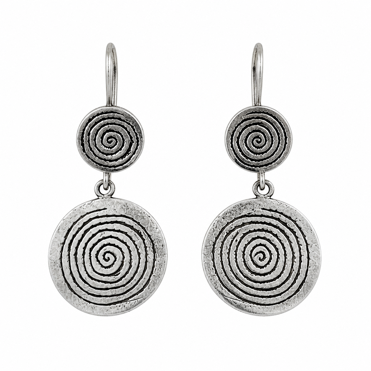 Handcrafted Amazigh Spiral Silver Tribal Symbolic Dangle Earrings