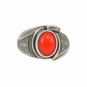 Handmade Amazigh Agadez Sterling Silver Red Coral Statement Ring