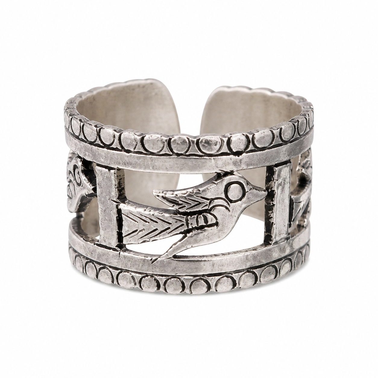 Handmade Amazigh Berber Bird 925 Sterling Silver Wide Band Ring