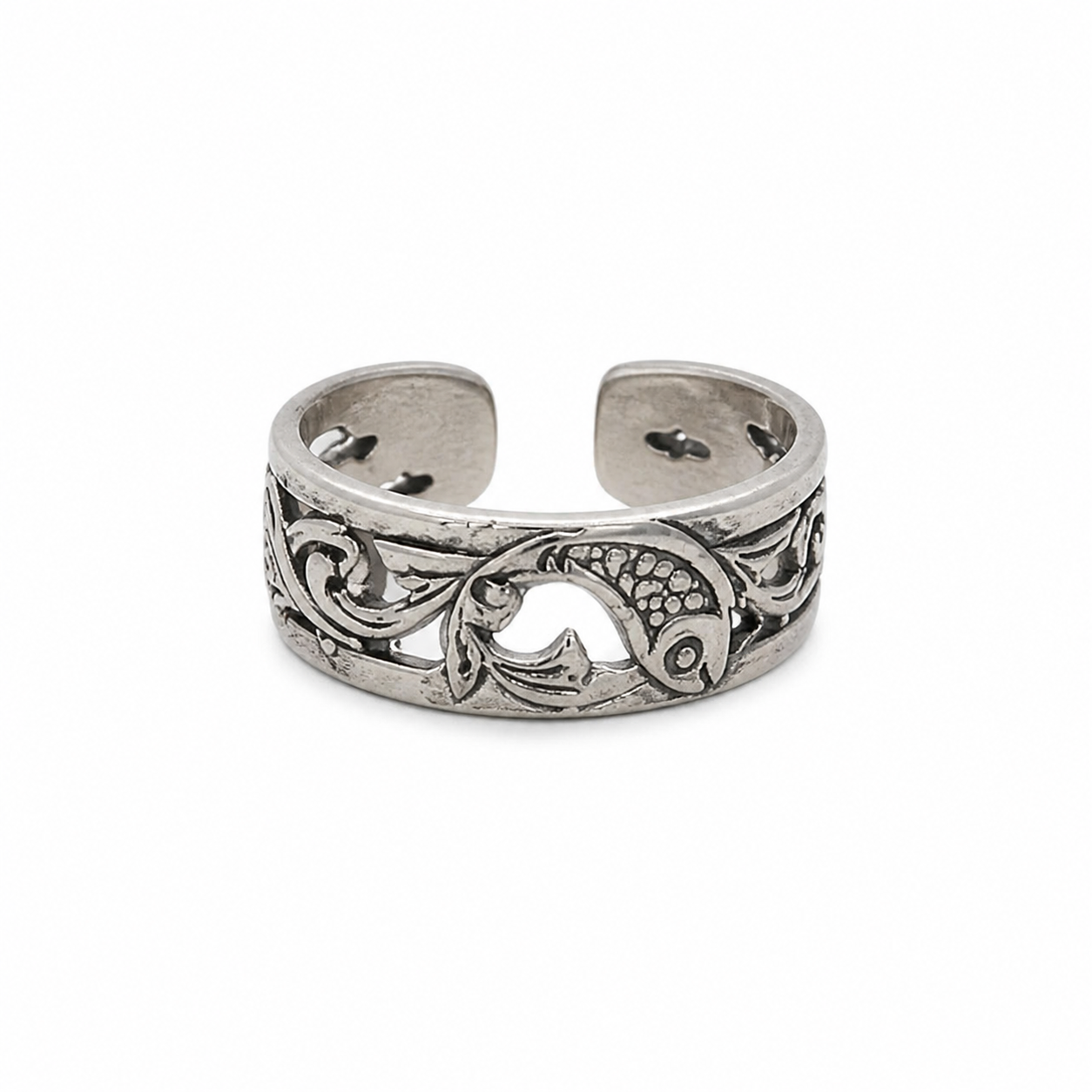 Handmade Amazigh Berber Fish 925 Sterling Silver Adjustable Lunja Ring