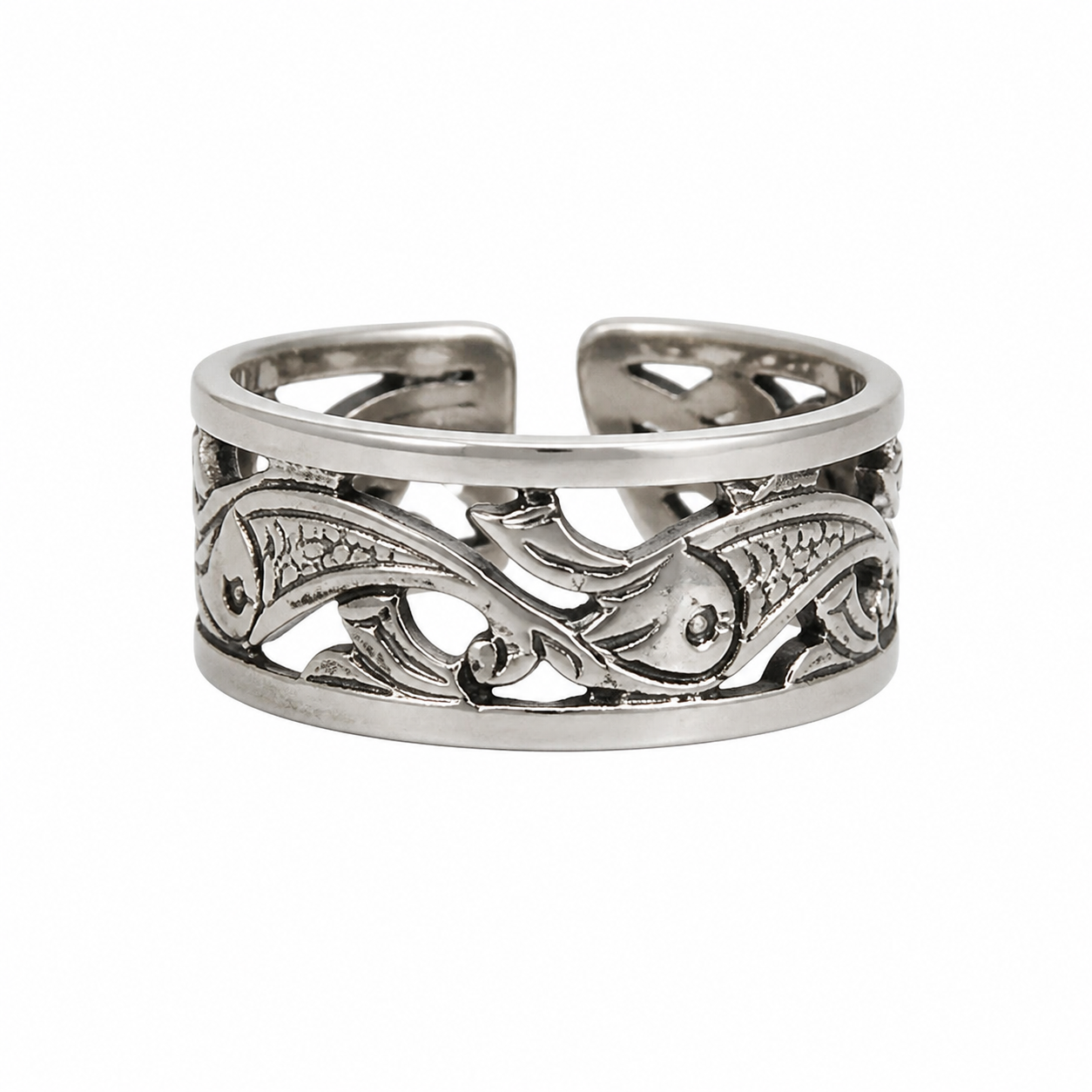 Handmade Amazigh Berber Fish Motif 925 Sterling Silver Adjustable Ring