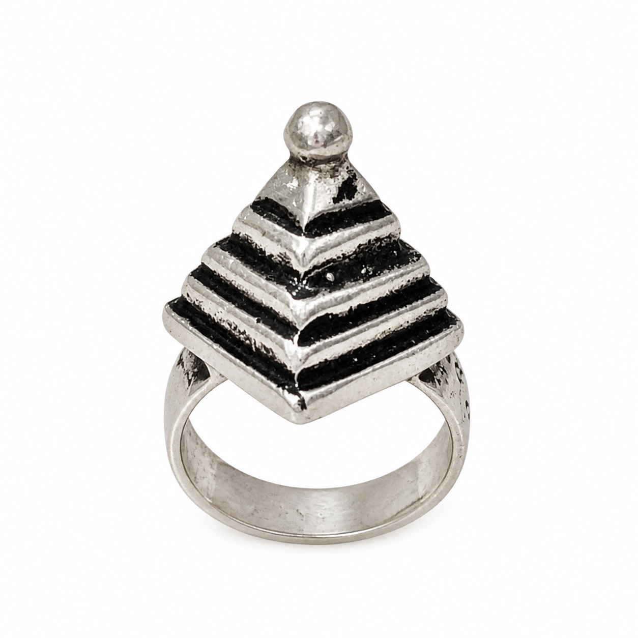Handmade Amazigh Berber Solid Silver Geometric Pyramid Cone Ring