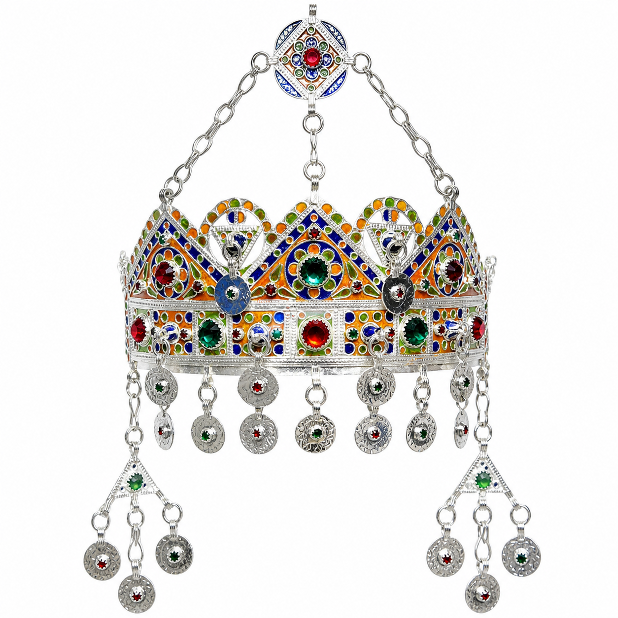 Handmade Amazigh Berber Taounza Silver Enamel Tribal Crown Headband