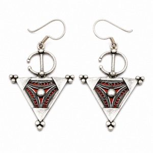 Handmade Amazigh Berber Tuareg Silver Tazrzit Dangle Earrings for Women